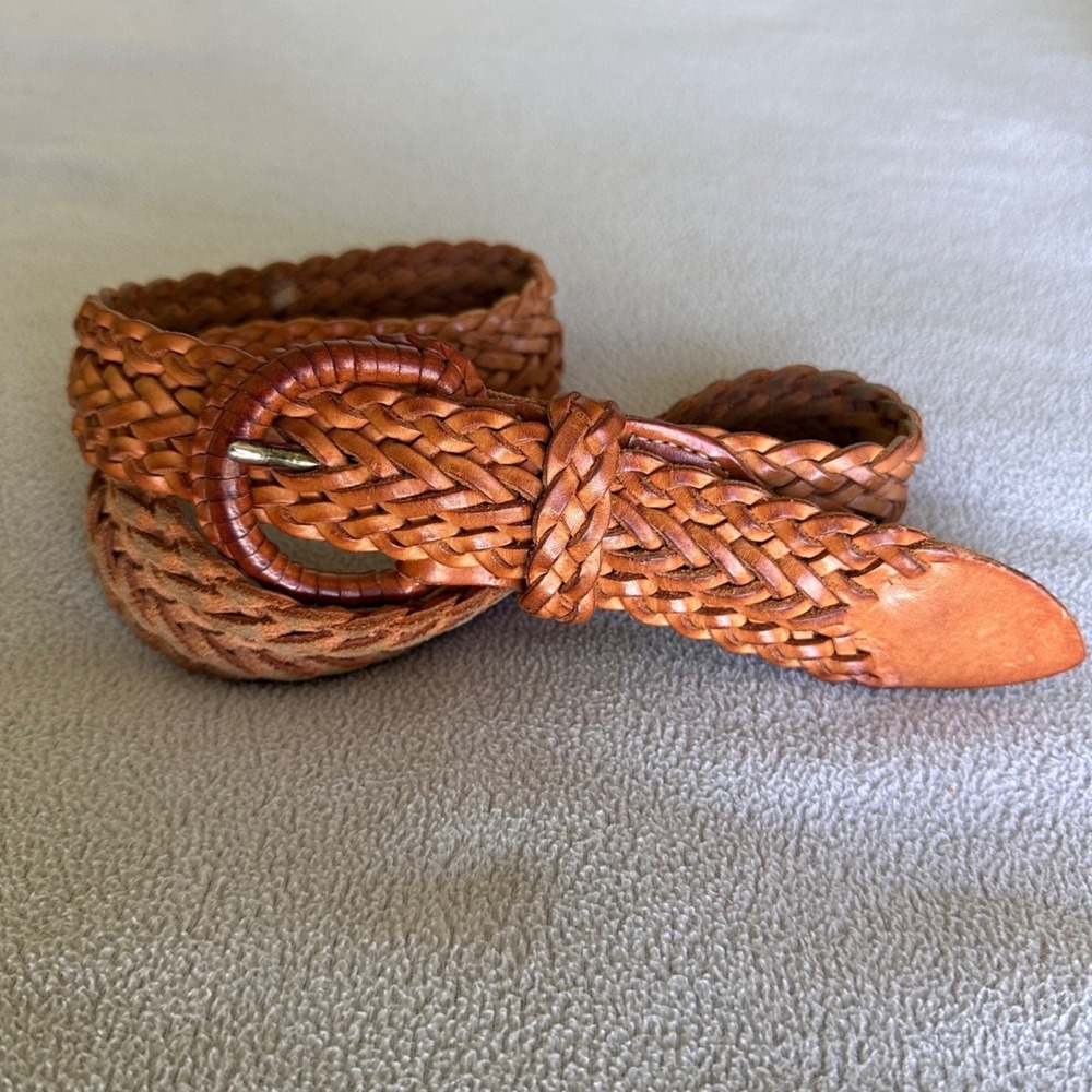 Vintage Braided Saddle Leather Belt Unisex Small Made in England Classic 1.5"W